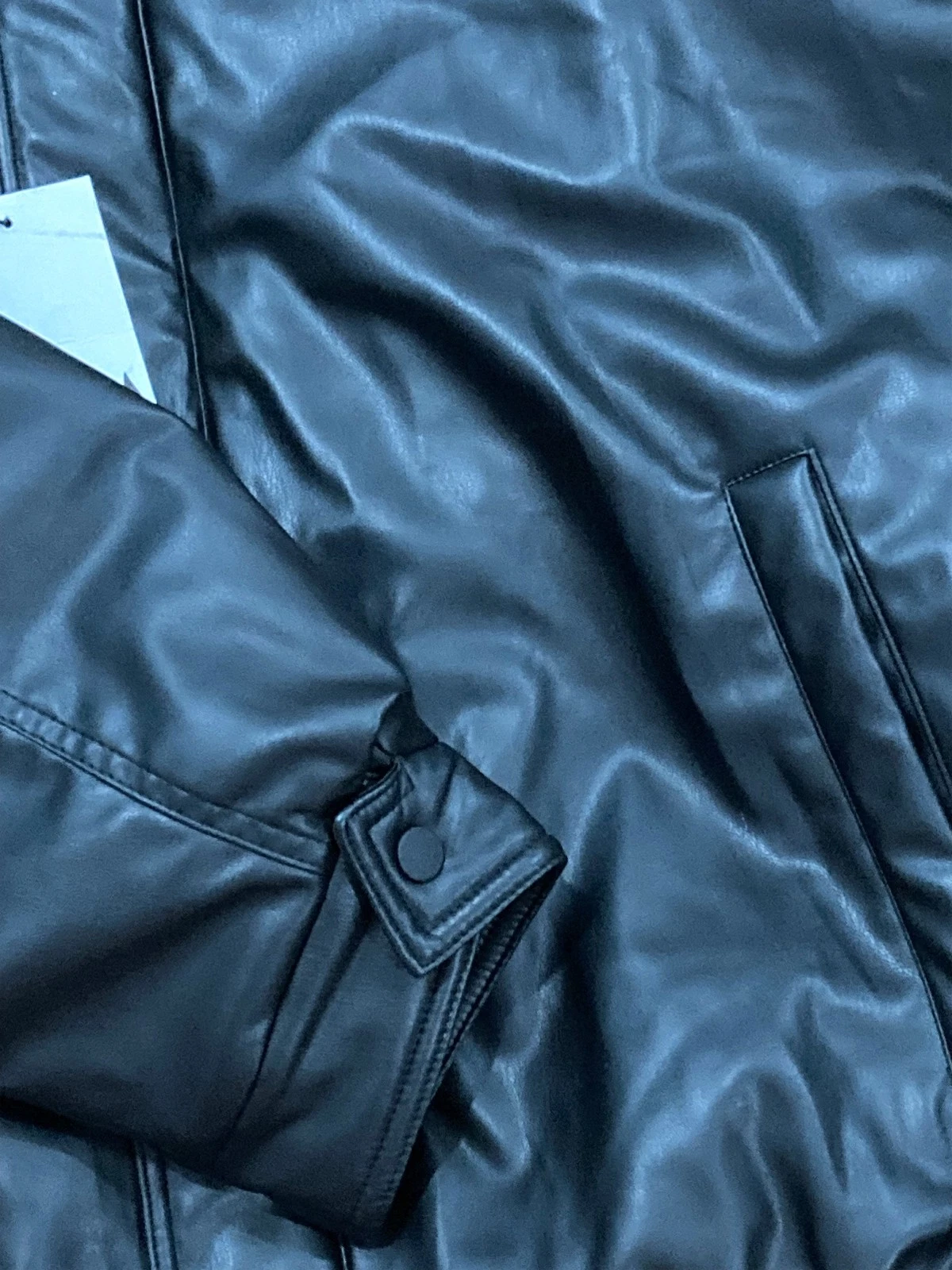 NWT ZARA Vegan Leather Oversized Bomber Puffer Jacket Men's Sz XLarge Black - product detail image 6