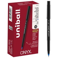 Sanford Uniball Onyx Roller Stick Pen, 0.7mm Fine, Blue Ink, Dozen 60145 