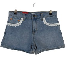 NWT Levis Girls Blue Denim Girlfriend Shorts Lace Trim Mid Rise 14 Cottagecore