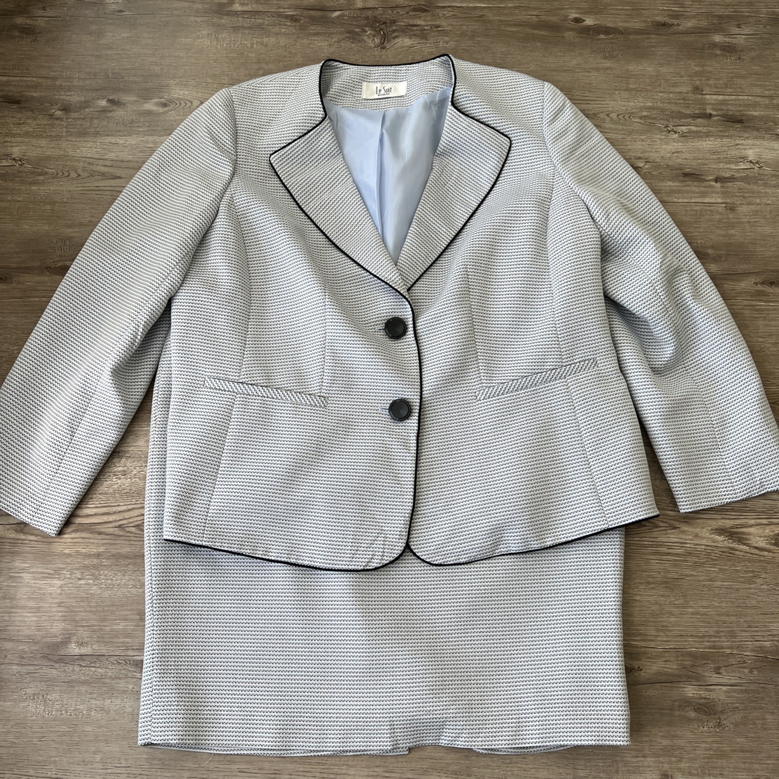 Le Suit Two Button Tweed Skirt Suit Womens 16 Blue