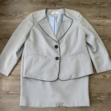 Le Suit Two Button Tweed Skirt Suit Womens 16 Blue