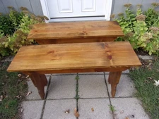 Handcrafted Country Farmhouse Pine Wood Table Benches - Pair (2)