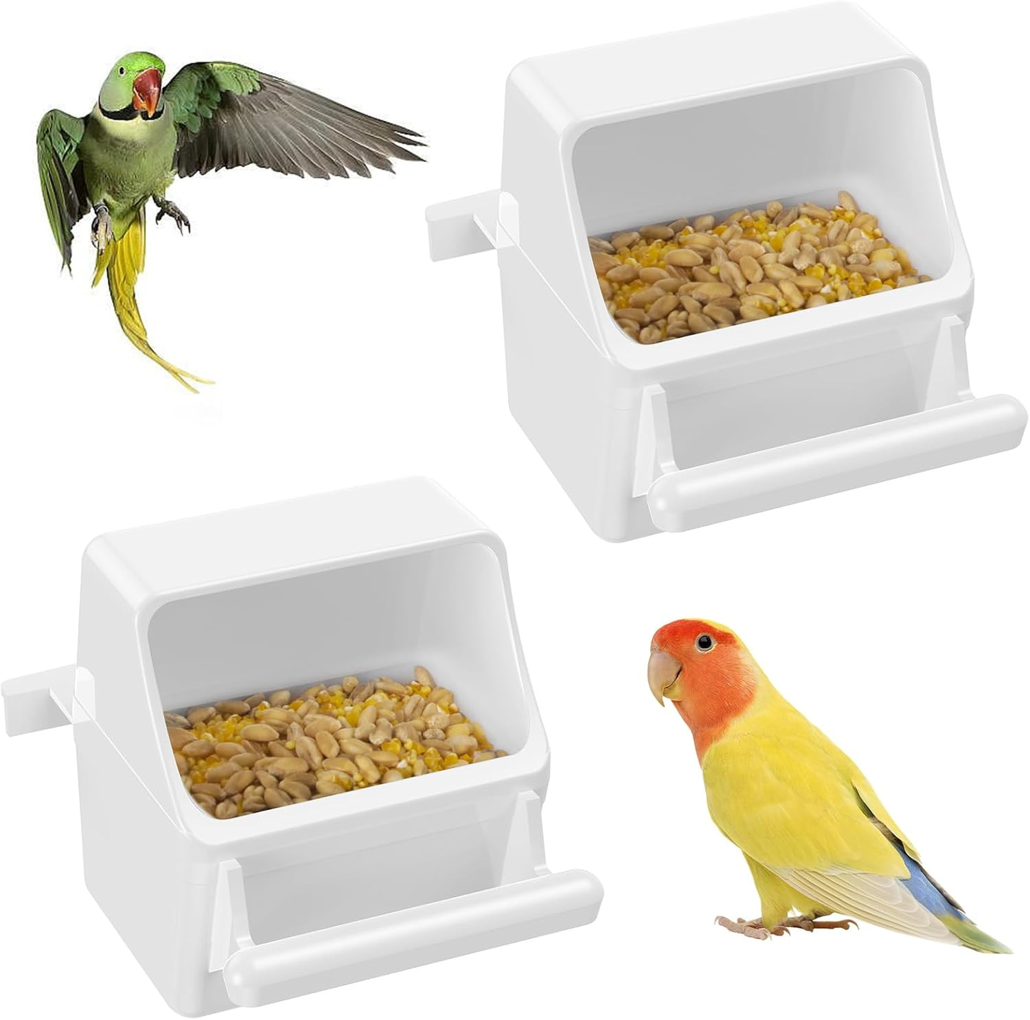 2 Pcs Bird Feeder, Hanging Plastic Water Dispenser with Hooks, Food Bowl for Sma