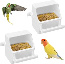 2 Pcs Bird Feeder, Hanging Plastic Water Dispenser with Hooks, Food Bowl for Sma