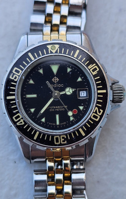 Zodiac Professional Swiss Made Automatic 200m Date Black Dial Two-Tone Bracelet