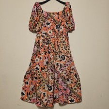 Vince Camuto Women Dress Size 14 Fits Large Multicolor Floral Midi Short Sleeve