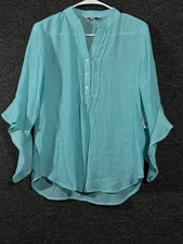 Counterparts Womens Top Henley Bell Sleeve Blue Size S
