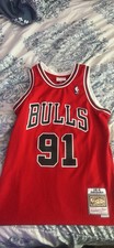 New Dennis Rodman 91 Sewned Basketball Jersey, Red ,Size Medium