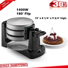 Double Flip Belgian Waffle Maker 180° Flip, Ready Indicator Light 1400W Nonstick