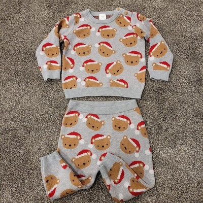 Next Baby 9-12mths Christmas Bear Santa Hat Knit Sweater and Pants Set