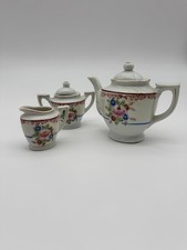 Vtg Miniature Made in Japan Porcelain Tea Set Teapot Sugar Creamer Rose Floral