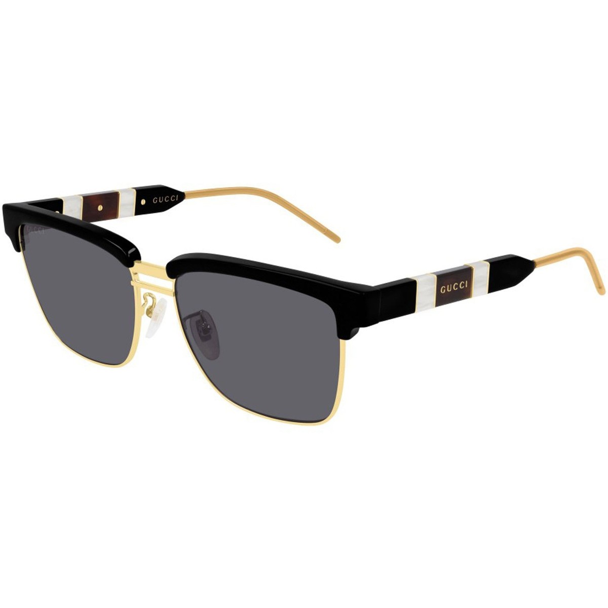 Gucci Men's Sunglasses Full Rim Black and Gold Pilot Shaped Frame