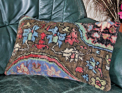 Originales Berber Kissenhülle Kelim Handgefertigt Wolle +Jute 51 x 30 cm Bunt
