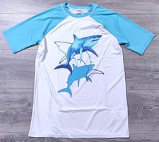 Lands End Shirt Boys X-Large 14-16 White Shark Rash Guard Swim Shirt Kids