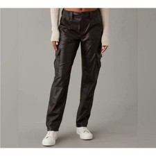 American Eagle Black Faux Leather Cargo Pants Women's Size 6 Stretch