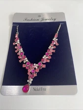 Fashion JEWELRY Women's Evening Gala Crystal Necklace PINK FUCHSIA RHINESTONES