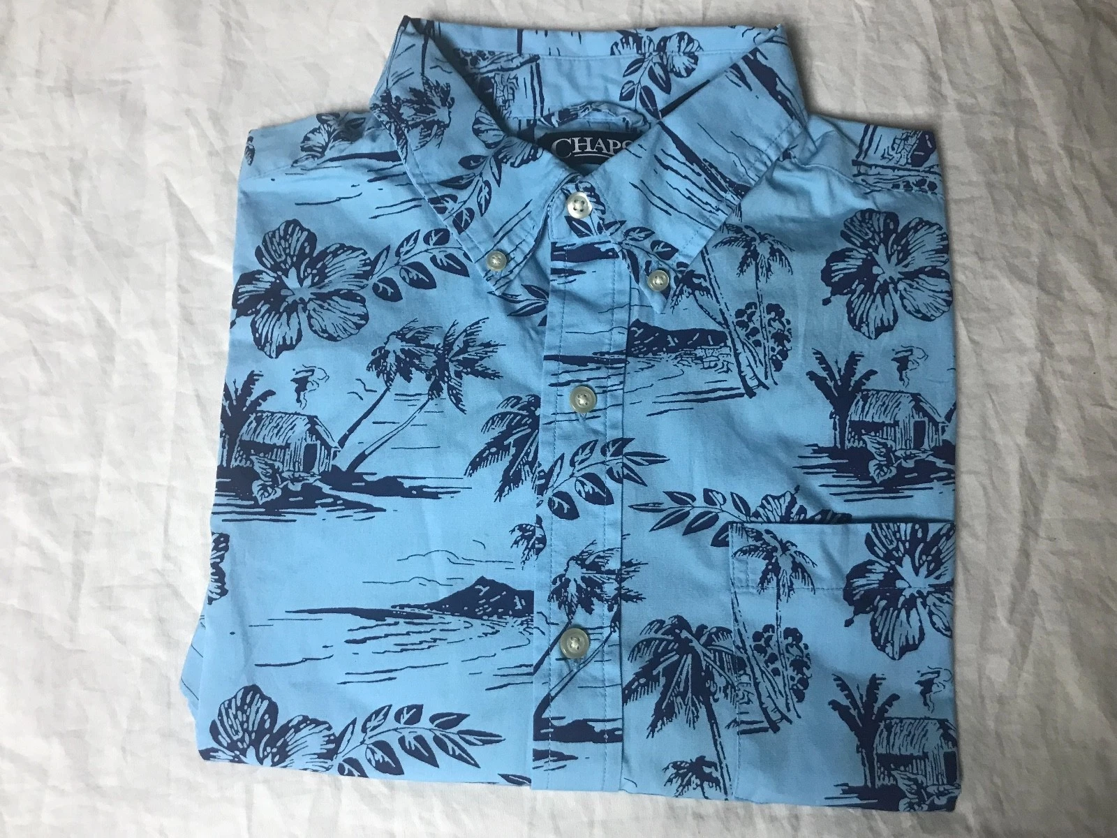 Chaps Woven Button Down Shirt Mens Medium Hawaiian Light Blue NWT @