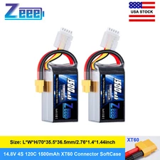2x Zeee 14.8V 120C 1500mAh 4S LiPo Battery XT60 for RC FPV Drone Quad Airplane
