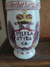 Pharmacy Pot Earthenware "Pilula Styraga" Decor Crowned Bicephalous Eagle