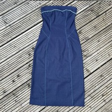 Vintage Y2K River Island Blue Denim Look Stretch Contrast Stitch Strapless Dress
