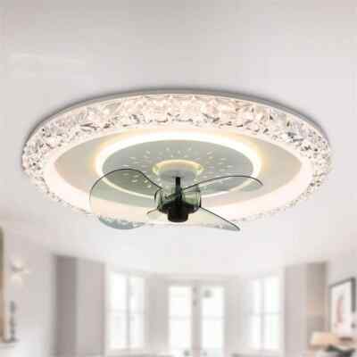 Oaks Aura 20 in. LED Indoor White Glam Crystal Low Profile Ceiling Fan w/ Remote