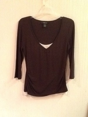 Style&Co Women's Size Small Two Tone Brown/ White Layered V-Neck Top