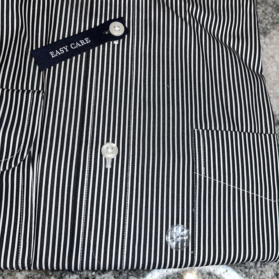 Camisa de vestir para hombre American Living Easy Care manga larga a rayas negras y azules Foto 3 de 4