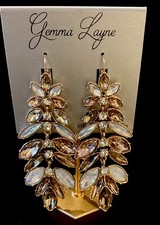 🆕AMAZING VINTAGE GEMMA LAYNE GOLD CRYSTAL LINEAR XL LEVER BACK EARRINGS-$48-NWT