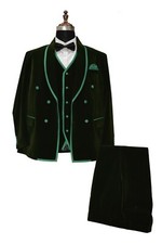 Men Green Velvet Suit Designer Wedding Dinner Party Wear Suit Coat Pant Vest 