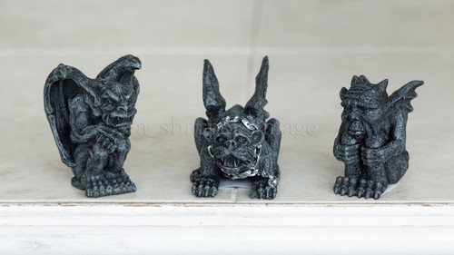 Mini Gargoyle Guardians Triple Set Hand Painted 'Stone' Finish Gothic Statues - Picture 8 of 8