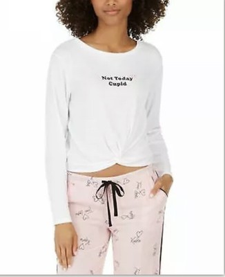 Jenni Intimates Womens XS Long Sleeve Front Tie Pajama Top Not Today Cupid 821