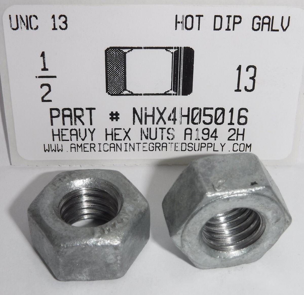 1/2-13 HEAVY HEX NUTS A194 GRADE 2H STEEL HOT DIP GALVANIZED (25 1/2-13 HEAVY HEX NUTS A194 GRADE 2H STEEL HOT DIP GALVANIZED (25