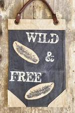 Primitives By Kathy Wall Hanging Banner "Wild And Free" BoHo Canvas Coffee Dyed