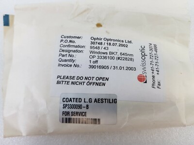 OPHIR OPTRONICS WINDOWS BK7 645nm, OP 3336100 SWISS OPTIC LUMENIS