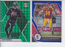 (2) Sam Darnold 2020 Mosaic Green Prizm, 2021 Prizm Draft #29 Blue Wave /249