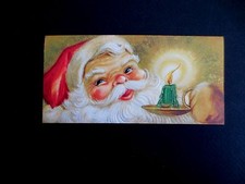 Vintage Unused Hallmark Xmas Greeting Card Jolly Smiling Santa with Candlelight