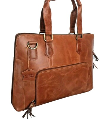 Mens Leather Messenger Bag Brown Tan Laptop Minimalist