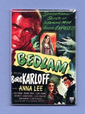 BEDLAM *2X3 FRIDGE MAGNET* BORIS KARLOFF MOVIE POSTER HOLLYWOOD FILM VINTAGE LEE