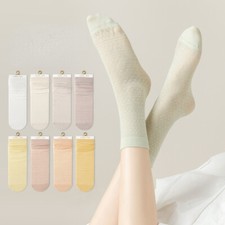 5 pairs of summer ladies solid color lightweight breathable cotton stockings