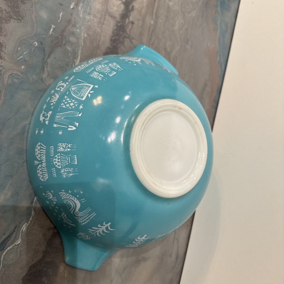 Pyrex FACTORY SMEAR Turquoise Butterprint 444 Mixing Bowl MISPRINT ...
