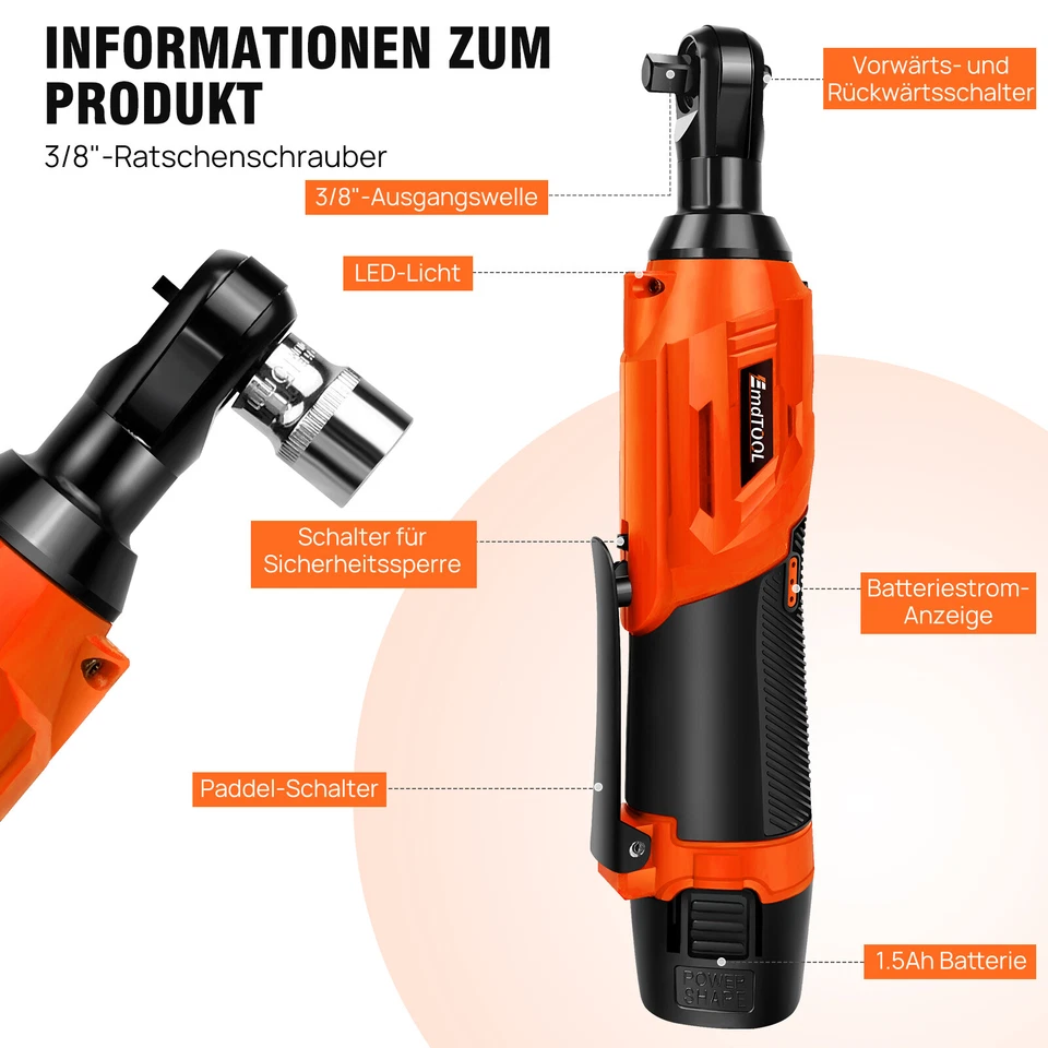 2 Akkus 420Nm Akku Ratsche 3/8'' Ratschenschlüssel Elektrische Knarrenschlüssel - Bild 3 von 4