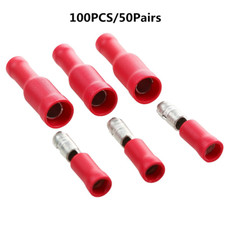 100PCS Male Female Insulated Bullet Connector Terminals Red 22-16AWG Wire Set
