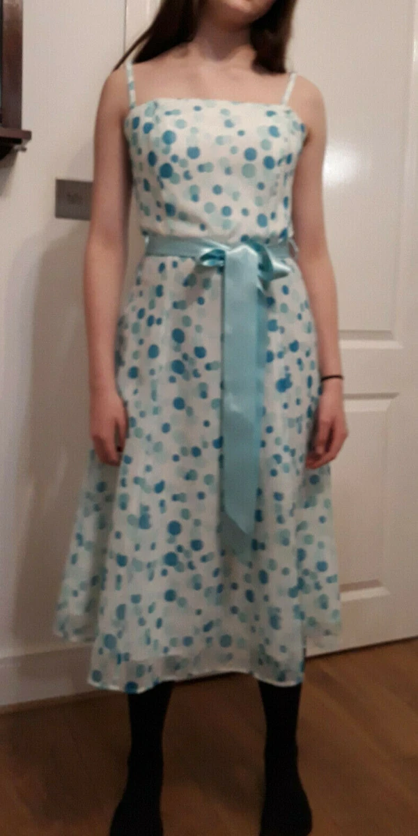 Debenhams Debut party dress size 10 white with blue spots chiffon dress