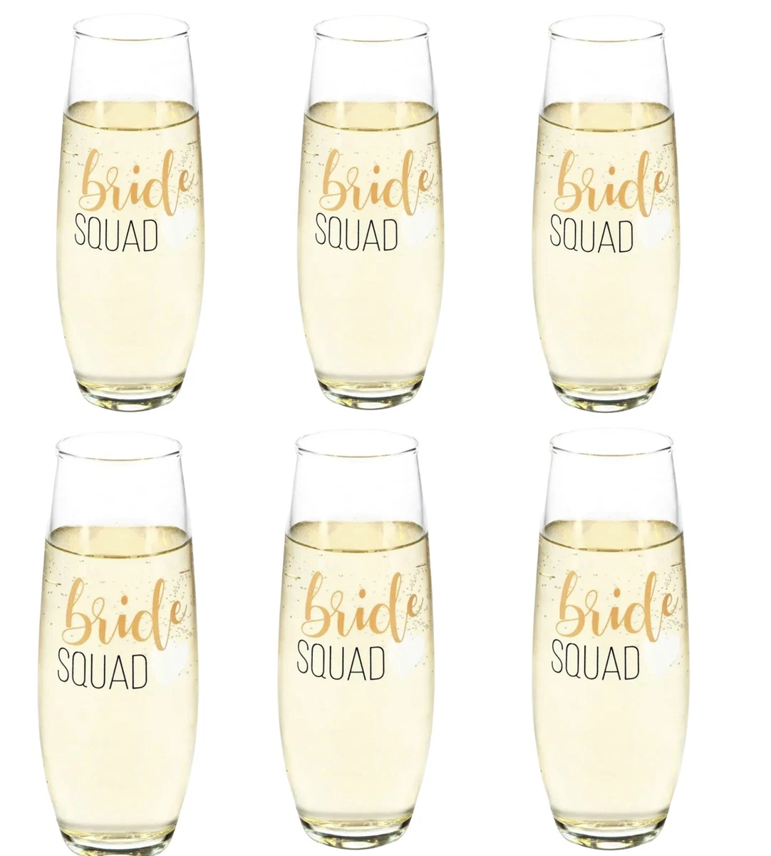 Bride Squad Champagne/ Mimosa Flutes Stemless Glasses Bridal Party Wedding  6 Pk