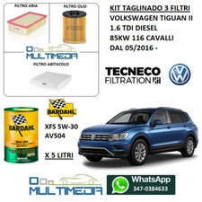 TAGLIANDO 3 FILTRI E OLIO BARDAHL XFS AV504 5W30 VW TIGUAN 1.6 TDI 85KW 116 CV