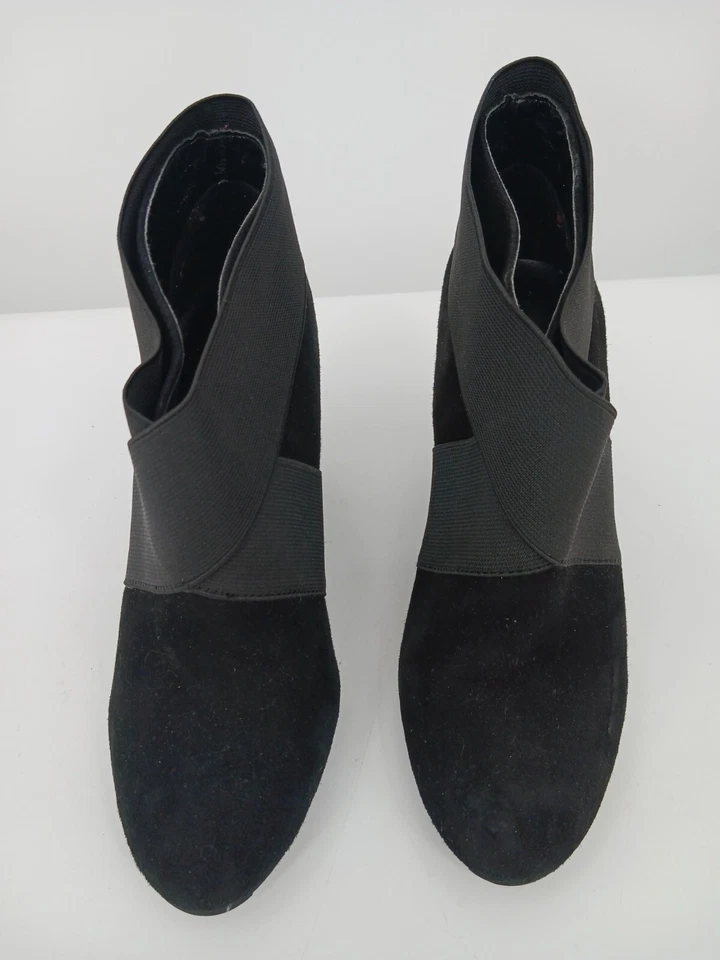 BCBG Generation Mujer Bota 6 Negro Botín Cuero Gamuza Elástico Cuña Media Foto 4 de 4