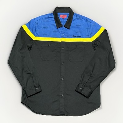 2017 Supreme Color Blocked Work Shirt Size Large Blue Black Yellow