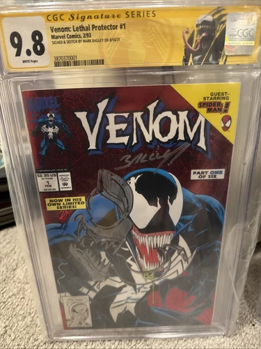 Venom Lethal Protector 1 CGC Graded 9.8 SIGNED Sketched Mark Bagley