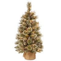 artplants Kunst Christbaum Riga, Jutesack, Zapfen, Weiß, Leds, 90Cm, Ø 50Cm