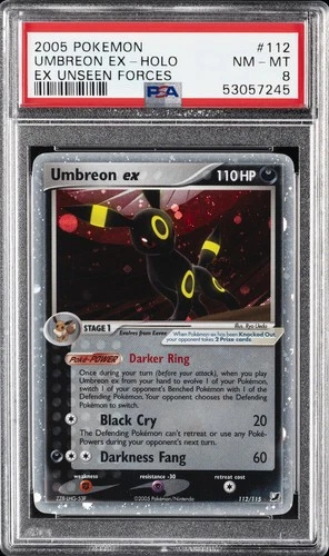 2005 POKEMON EX UNSEEN FORCES #112 UMBREON EX-HOLO PSA 8